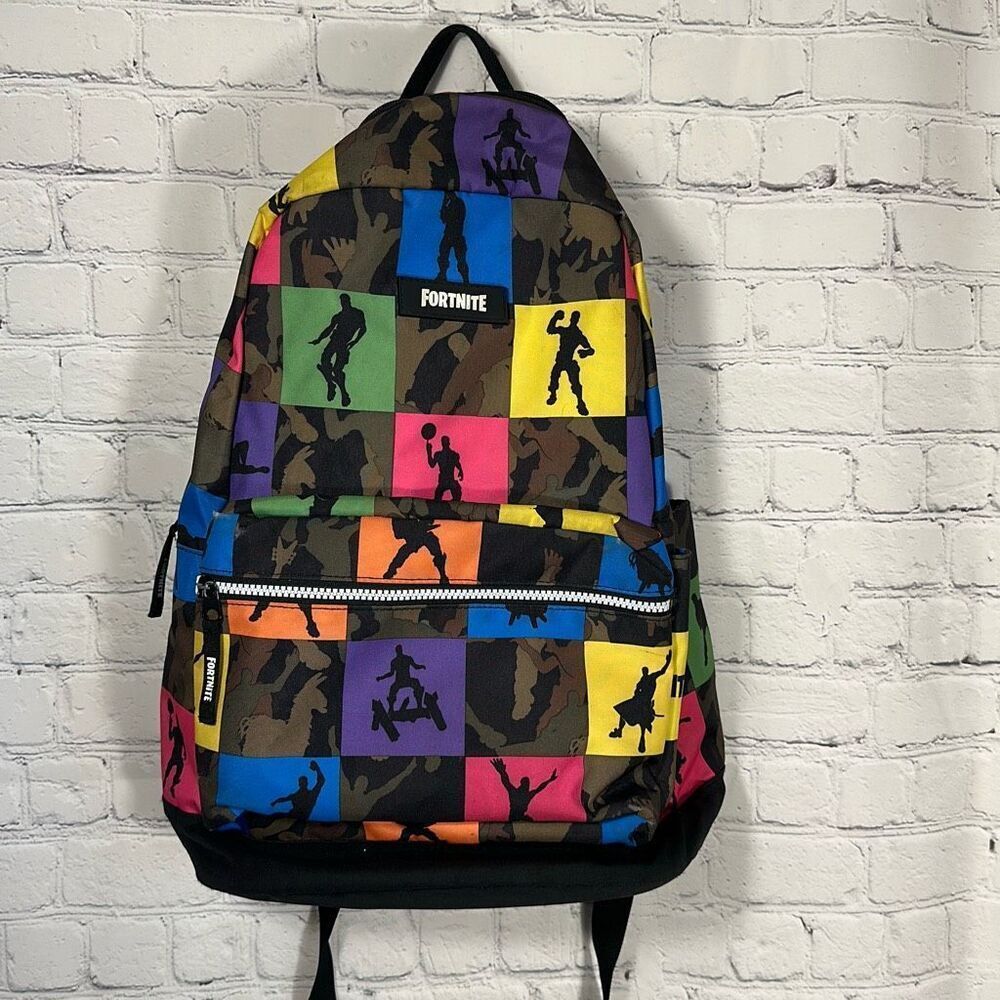 Fortnite Camo Silhouette Dance Backpack Book Bag Bright Colors Purple Pink‎